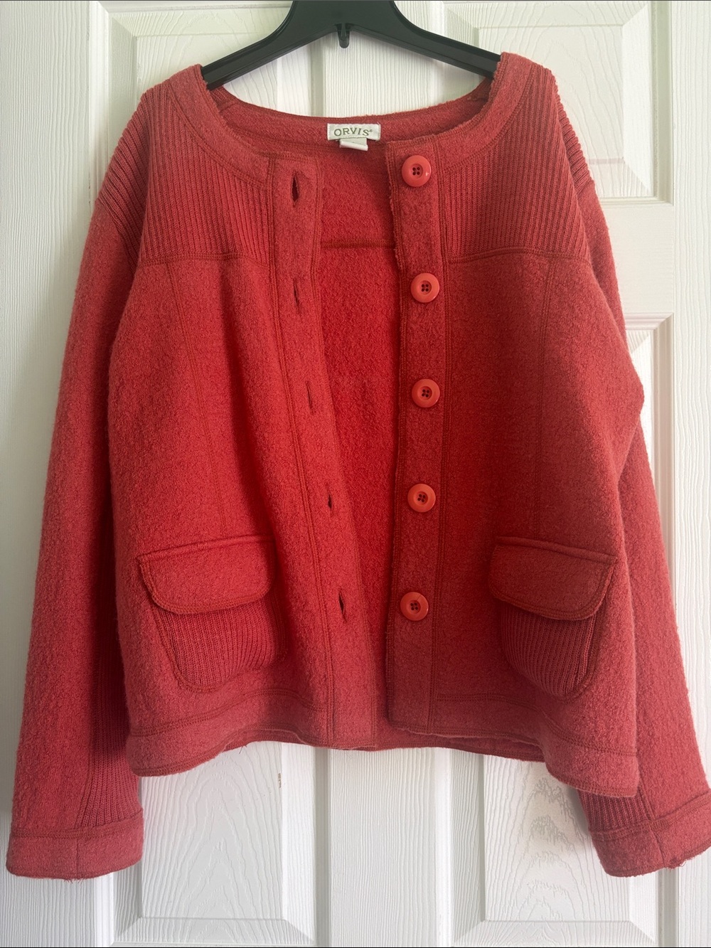 Orvis Orange Button Front Cardigan